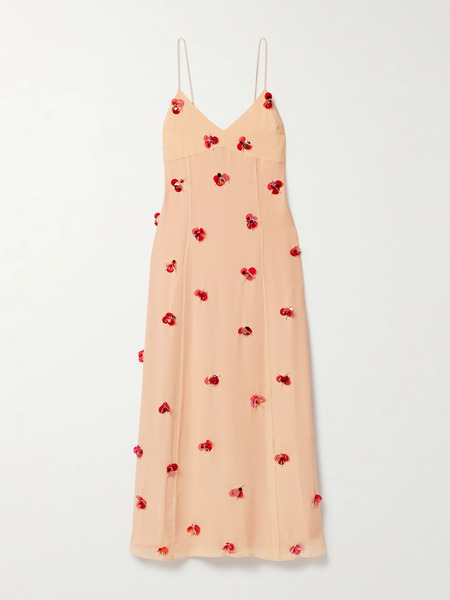  Ulla Johnson Ulla Johnson - Eve Embellished Silk-chiffon Midi Dress - Peach 