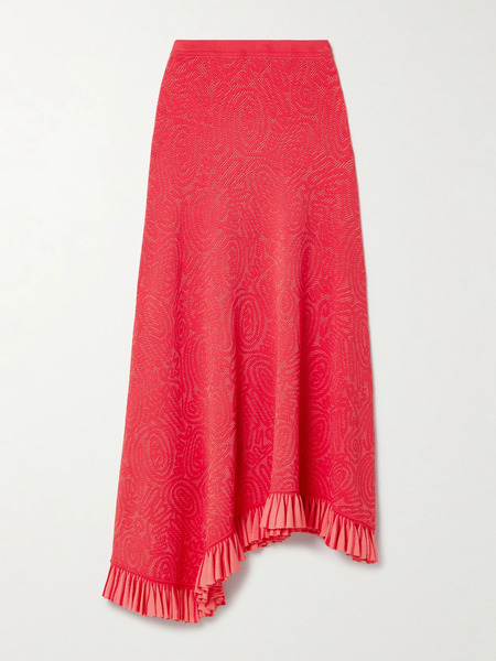  Ulla Johnson Ulla Johnson - Josephine Asymmetric Ruffled Two-tone Pointelle-knit Midi Skirt - Red 