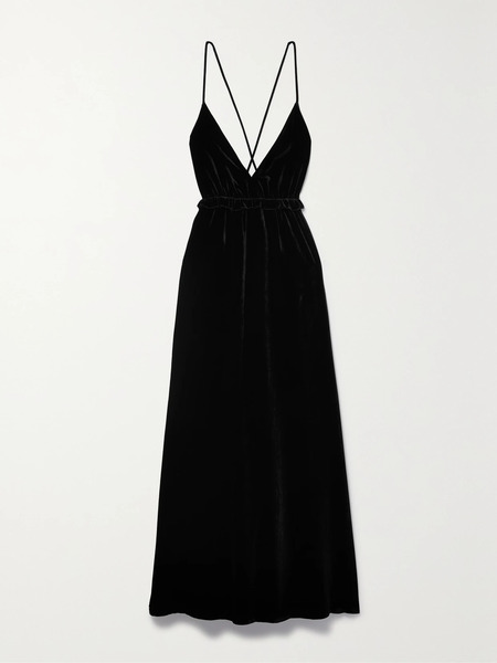  Ulla Johnson Ulla Johnson - Lavinia Open-back Ruffled Velvet Gown - Black 