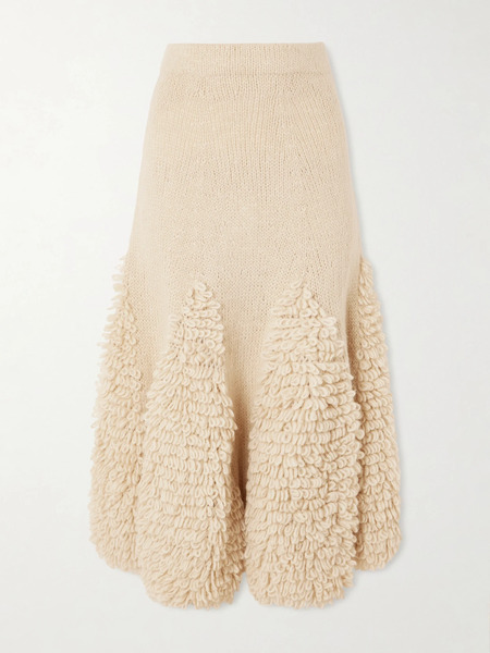  Ulla Johnson Ulla Johnson - Nathalie Ruffled Alpaca-blend Bouclé Midi Skirt - Cream 