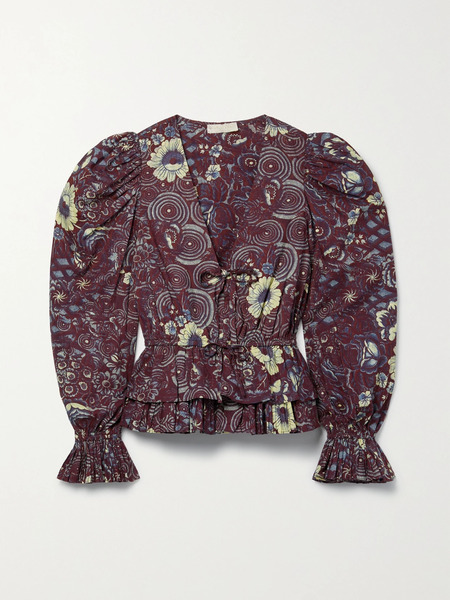  Ulla Johnson Ulla Johnson - Ren Ruffled Printed Cotton Blouse - Navy 