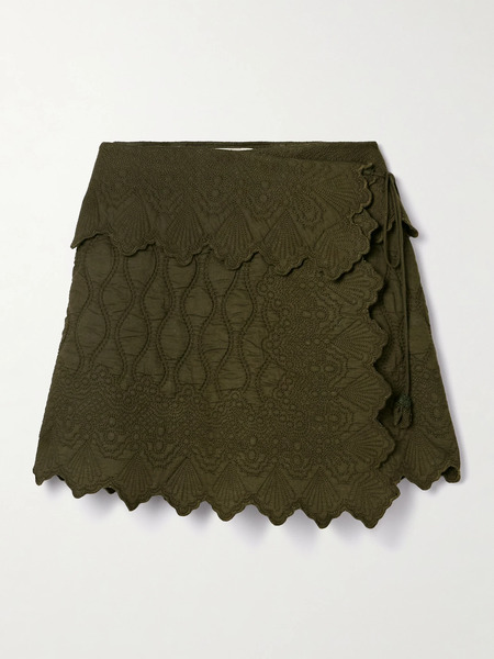  Ulla Johnson Ulla Johnson - Taryn Quilted Cotton-matelassé Mini Wrap Skirt - Army Green 