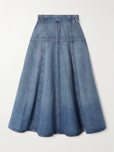  Ulla Johnson Ulla Johnson - The Brigette Embellished Paneled Denim Midi Skirt - Mid Denim 
