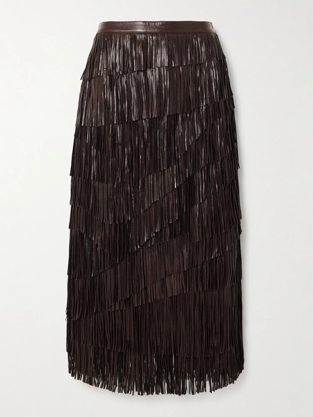  Ulla Johnson Ulla Johnson - Therese Fringed Leather Skirt - Dark Brown 