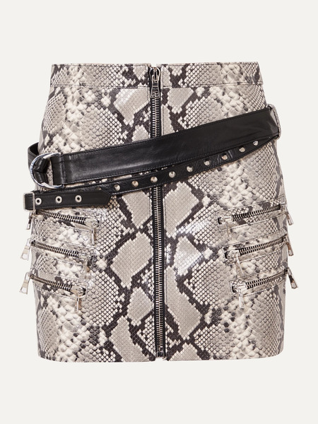  Unravel Unravel - Belted Snake-effect Leather Mini Skirt - Snake Print 