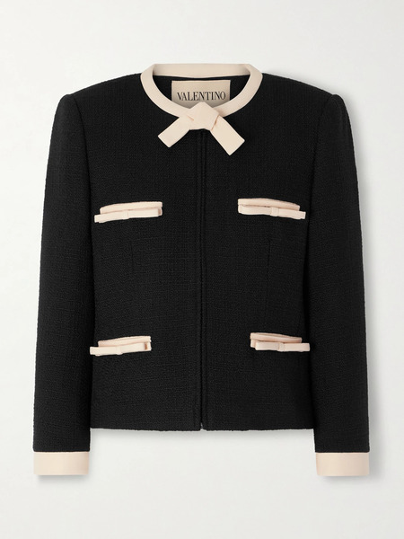  Valentino Garavani Valentino Garavani - Bow-detailed Wool-blend Tweed Jacket - Black 