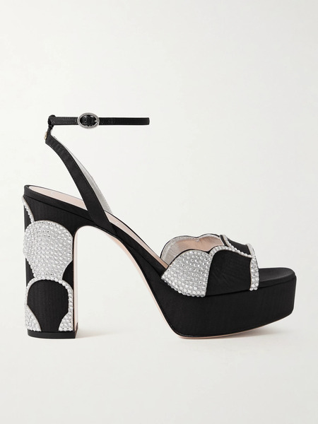  Valentino Garavani Valentino Garavani - Bowow 110 Faille And Crystal-embellished Metallic Leather Platform Sandals - Silver 