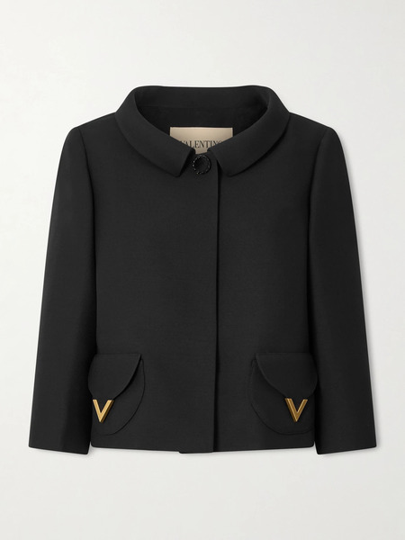  Valentino Garavani Valentino Garavani - Button-detailed Embellished Wool And Silk-blend Crepe Jacket - Black 