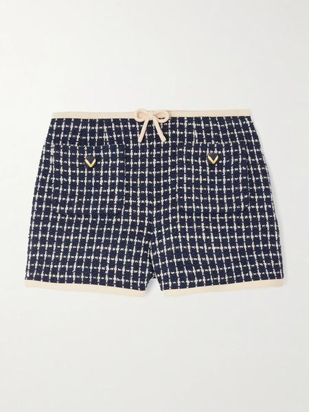  Valentino Garavani Valentino Garavani - Button-embellished Checked Wool-blend Bouclé Shorts - Blue 