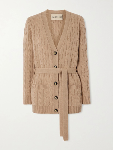  Valentino Garavani Valentino Garavani - Cable-knit Cashmere Cardigan - Camel 