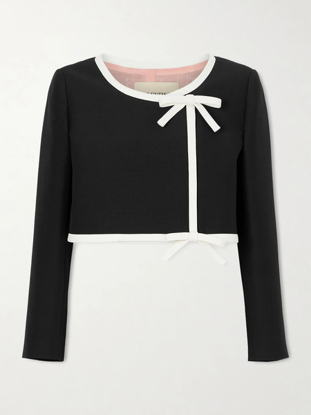 Valentino Garavani Valentino Garavani - Cropped Bow-embellished Wool And Silk-blend Crepe Jacket - Black 