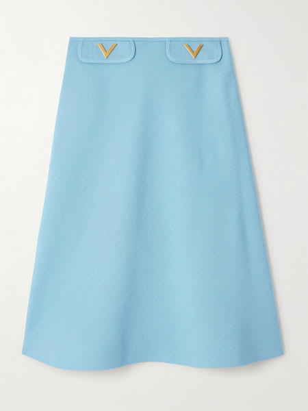  Valentino Garavani Valentino Garavani - Embellished Canvas Midi Skirt - Light Blue 