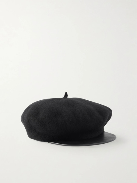  Valentino Garavani Valentino Garavani - Embellished Leather-trimmed Wool Cap - Black 