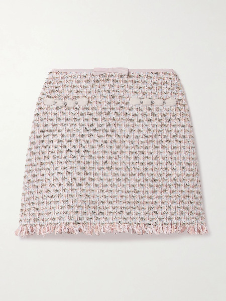  Valentino Garavani Valentino Garavani - Embellished Metallic Tweed Mini Skirt - Pastel Pink 