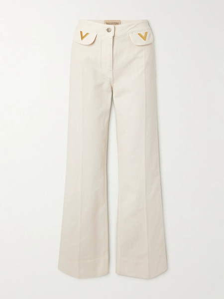  Valentino Garavani Valentino Garavani - Embellished Straight-leg Jeans - Cream 
