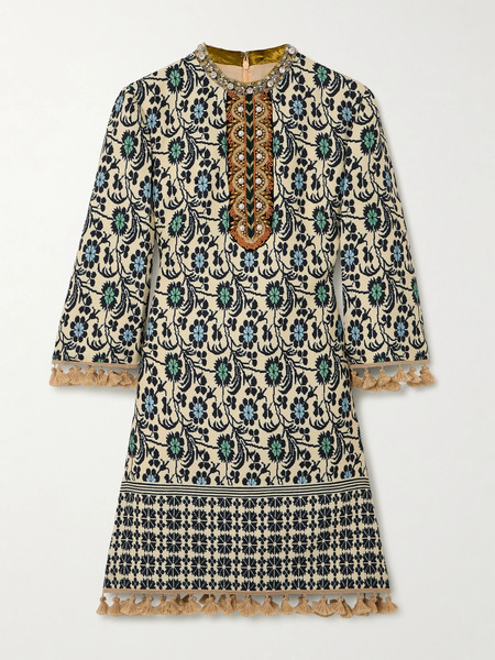  Valentino Garavani Valentino Garavani - Embellished Tasseled Jacquard Mini Dress - Multi 