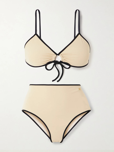  Valentino Garavani Valentino Garavani - Embellished Two-tone Bikini - Cream 