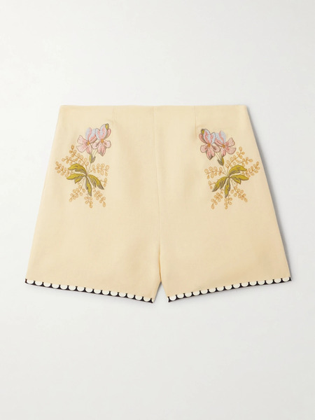  Valentino Garavani Valentino Garavani - Embroidered Canvas Shorts - Cream 