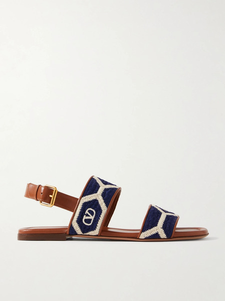  Valentino Garavani Valentino Garavani - Embroidered Leather Sandals - Navy 