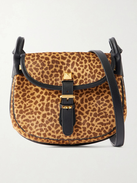  Valentino Garavani Valentino Garavani - Flaneuse Small Studded Leather-trimmed Leopard-print Calf Hair Shoulder Bag - Leopard Print 