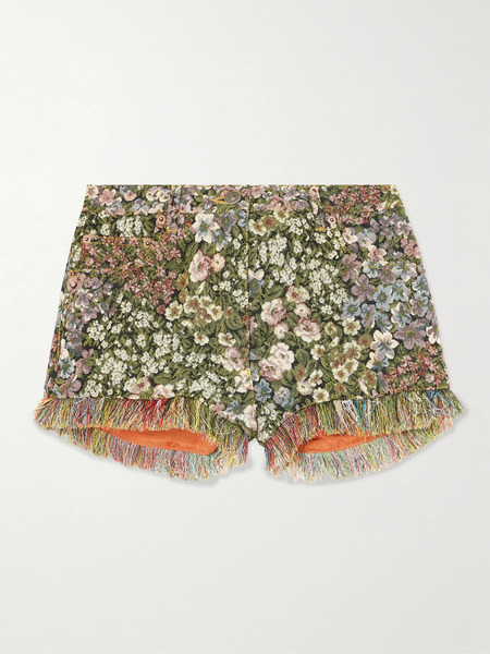  Valentino Garavani Valentino Garavani - Fringed Floral Jacquard Shorts - Multi 