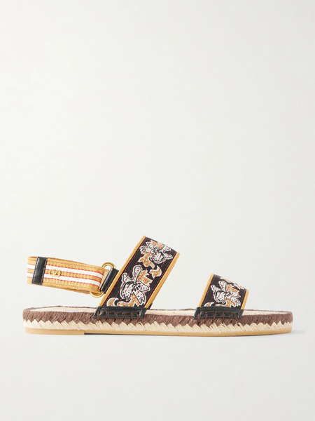  Valentino Garavani Valentino Garavani - Leather-trimmed Embroidered Canvas Espadrille Sandals - Multi 