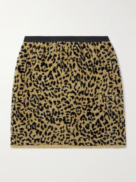  Valentino Garavani Valentino Garavani - Leopard-jacquard Lurex Mini Skirt - Leopard Print 
