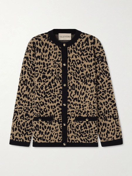  Valentino Garavani Valentino Garavani - Leopard-jacquard Wool Cardigan - Leopard Print 
