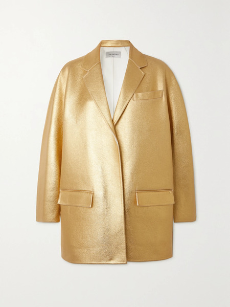  Valentino Garavani Valentino Garavani - Oversized Metallic Coated Wool And Cashmere-blend Blazer - Gold 