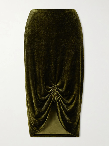  Valentino Garavani Valentino Garavani - Ruched Velvet Skirt - Green 