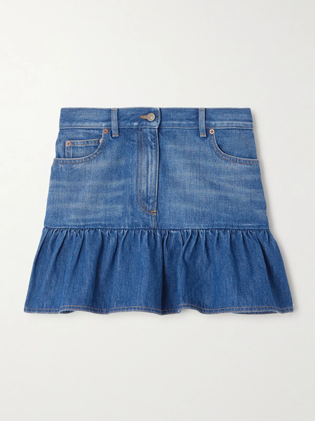  Valentino Garavani Valentino Garavani - Ruffled Denim Mini Skirt - Blue 