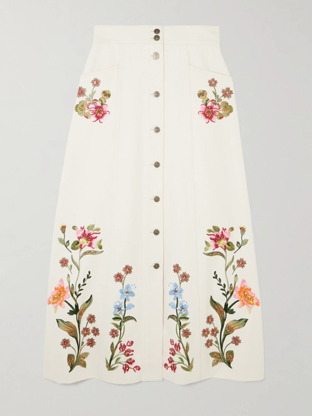  Valentino Garavani Valentino Garavani - Sequin-embellished Embroidered Denim Maxi Skirt - Cream 
