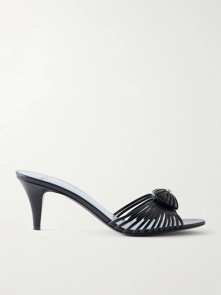  Valentino Garavani Valentino Garavani - Striped Leather Mid Heel - Black 