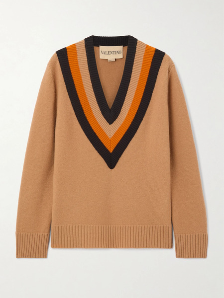  Valentino Garavani Valentino Garavani - Striped Wool Sweater - Tan 