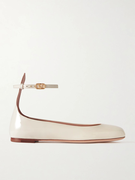  Valentino Garavani Valentino Garavani - Tan-go Patent-leather Ballet Flats - Ivory 
