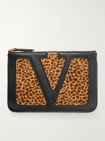  Valentino Garavani Valentino Garavani - Viva Superstar Medium Leather-trimmed Leopard-print Calf Hair Clutch - Leopard Print 