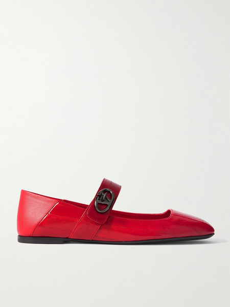  Valentino Garavani Valentino Garavani - Vlogo Locker Leather Ballet Pumps - Red 