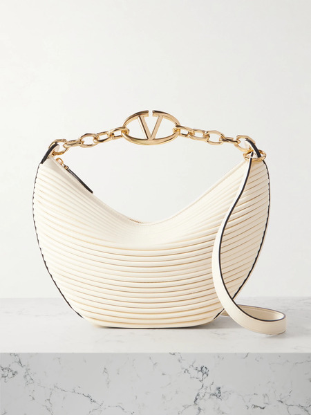  Valentino Garavani Valentino Garavani - Vlogo Moon Small Pleated Leather Shoulder Bag - Ivory 