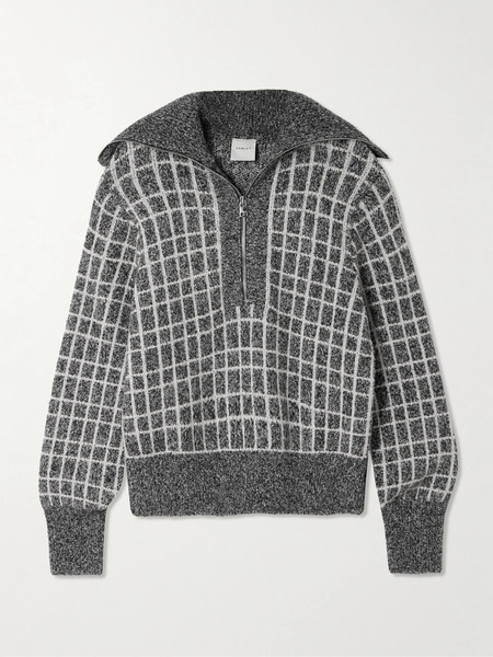  Varley Varley - Furley Checked Cotton-blend Bouclé Half-zip Sweater - Gray 