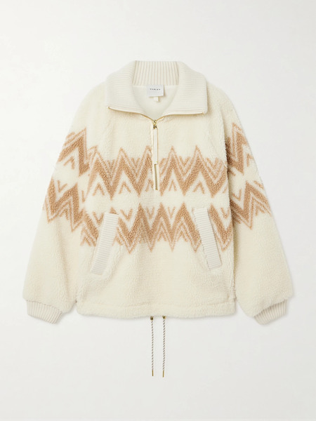  Varley Varley - Hendrik Ribbed Knit-trimmed Printed Fleece Half-zip Sweater - Cream 