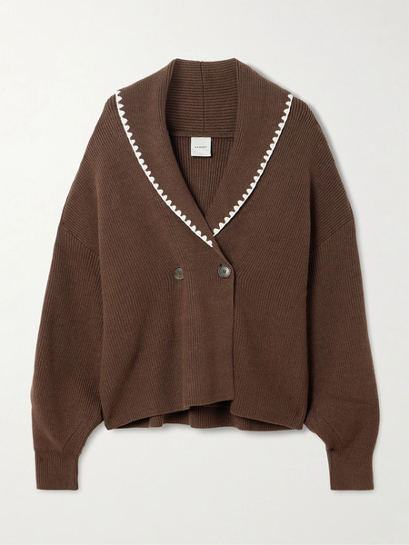  Varley Varley - Totley Embroidered Ribbed-knit Cardigan - Brown 