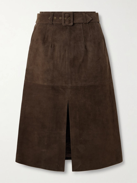  Veronica Beard Veronica Beard - Alexie Belted Suede Midi Skirt - Brown 