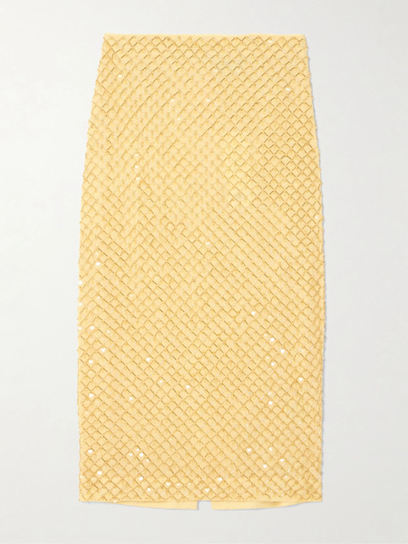  Veronica Beard Veronica Beard - Allora Embellished Crepe De Chine Midi Skirt - Saffron 