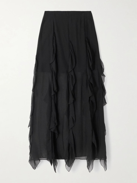  Veronica Beard Veronica Beard - Ava Ruffled Silk-chiffon Midi Skirt - Black 