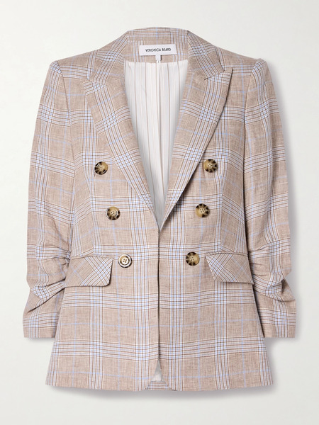  Veronica Beard Veronica Beard - Beacon Dickey Gathered Checked Linen Blazer - Multi 