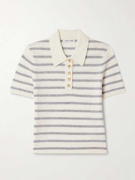  Veronica Beard Veronica Beard - Brandt Striped Cashmere Polo Shirt - Ivory 
