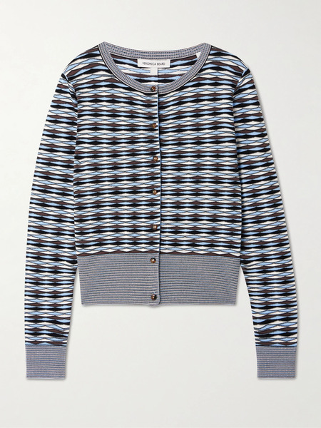  Veronica Beard Veronica Beard - Cambria Cropped Jacquard-knit Cardigan - Blue 