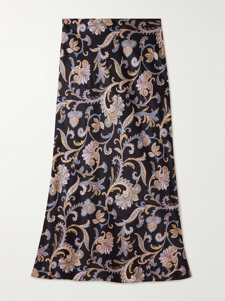 Veronica Beard Veronica Beard - Clover Paisley-print Silk-blend Charmeuse Midi Skirt - Black 