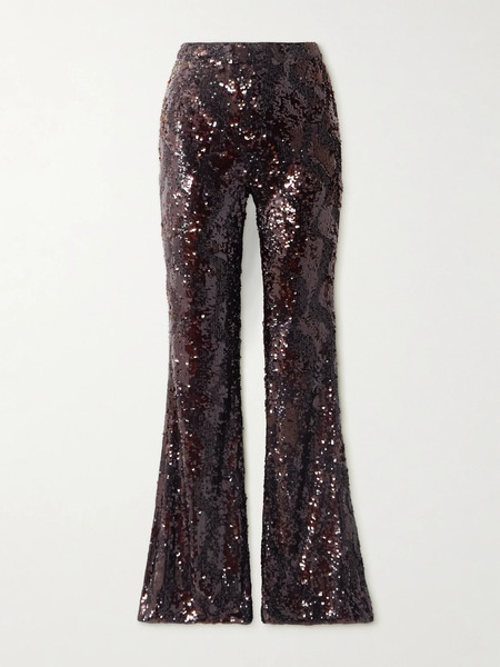 Veronica Beard Veronica Beard - Collier Sequined Satin Flared Pants - Brown 