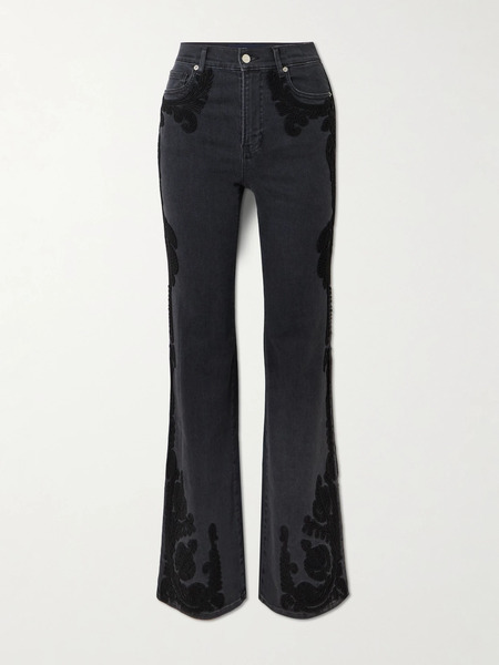  Veronica Beard Veronica Beard - Crosbie High-rise Embroidered Wide-leg Jeans - Black 